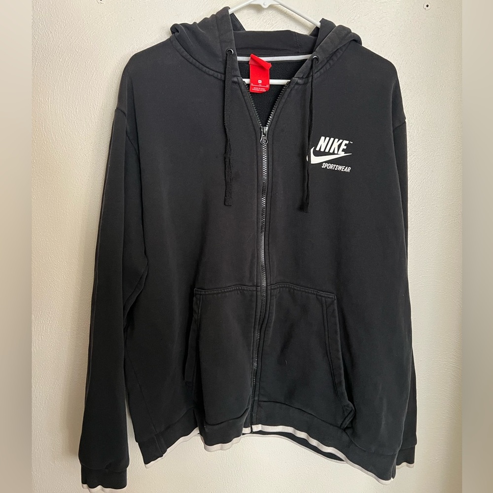 NIKE Sportswear Red Tag Vintage Full Zip Hoodie Jacket Black White Men's Size XL